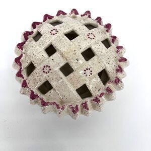 Ceramic Apple Pie Shaped 2 Piece Dish w Fitted Top Decorative Trinket Potpourri